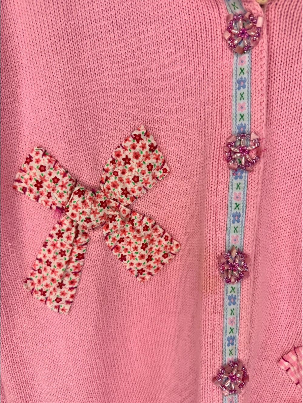 1990s Storybook Knits Pink Bow Cardigan Sweater - Picture 3 of 10